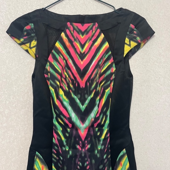 Karen Millen Multicolor Striped Neon Mesh Detail Cocktail Pencil Sheath Dress 2 - Picture 12 of 14